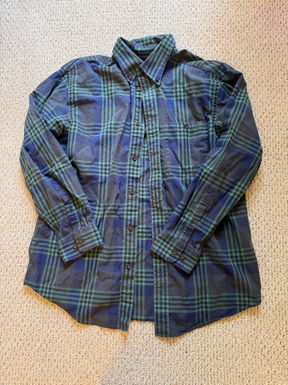 Orvis Navy and Green Plaid Button-Down Shirt